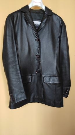 Кожаный черный женский пиджак