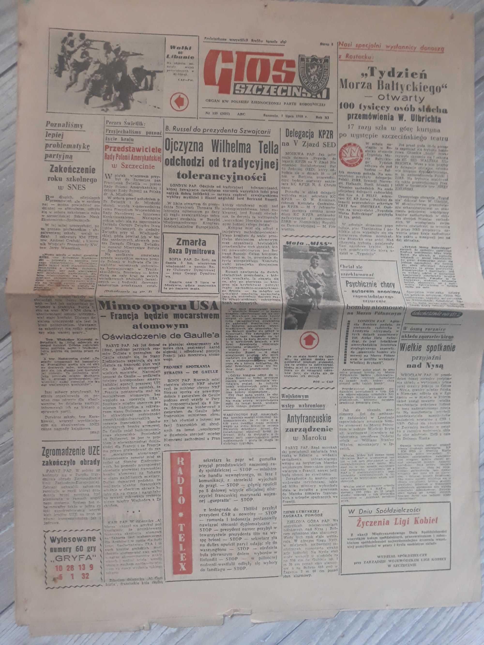 Gazeta Głos Szczeciński 1958 rok - 4 numery