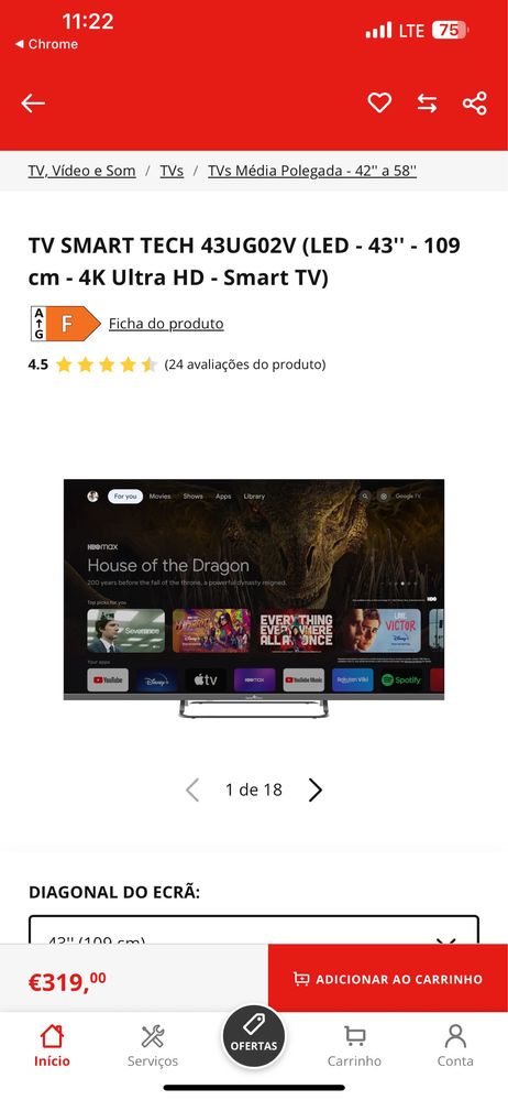 Tv smart tech 43 pol semi nova