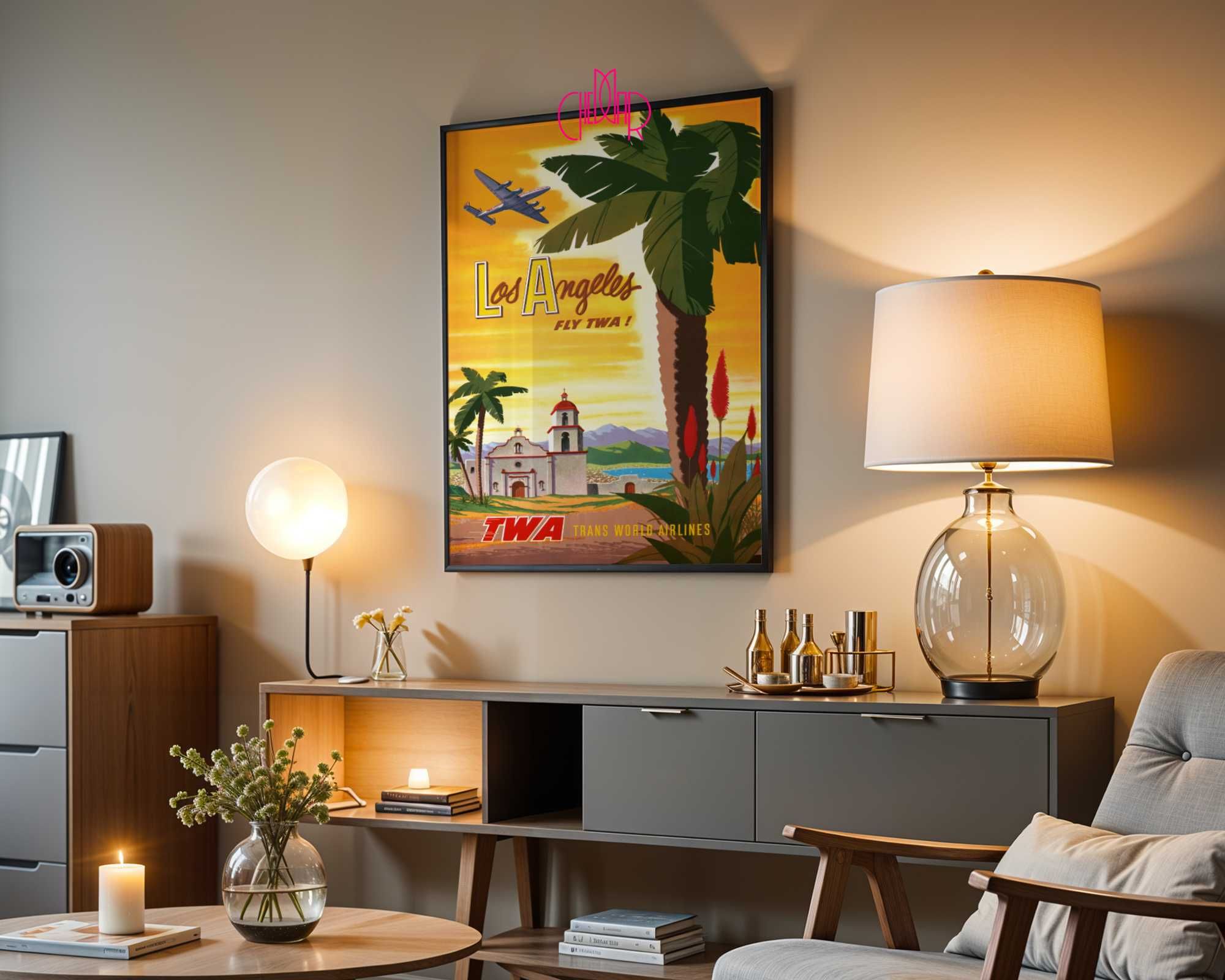 Plakat Retro "Los Angeles – Fly TWA", Vintage, USA, 61x91