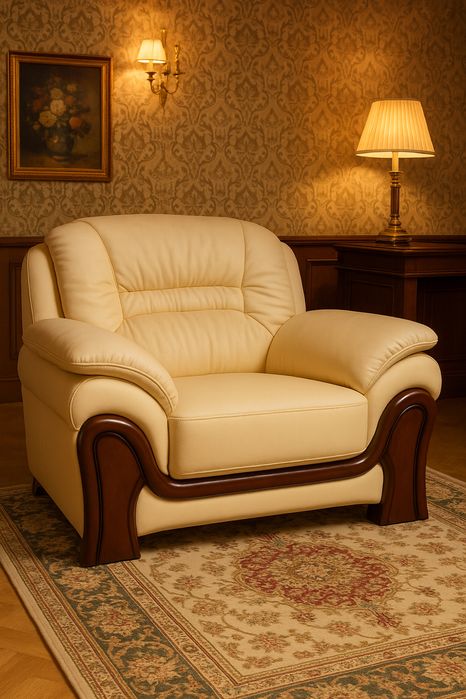 Stylowy skórzany fotel biurowy kremowy, outlet, % ceny, ostatnie szt