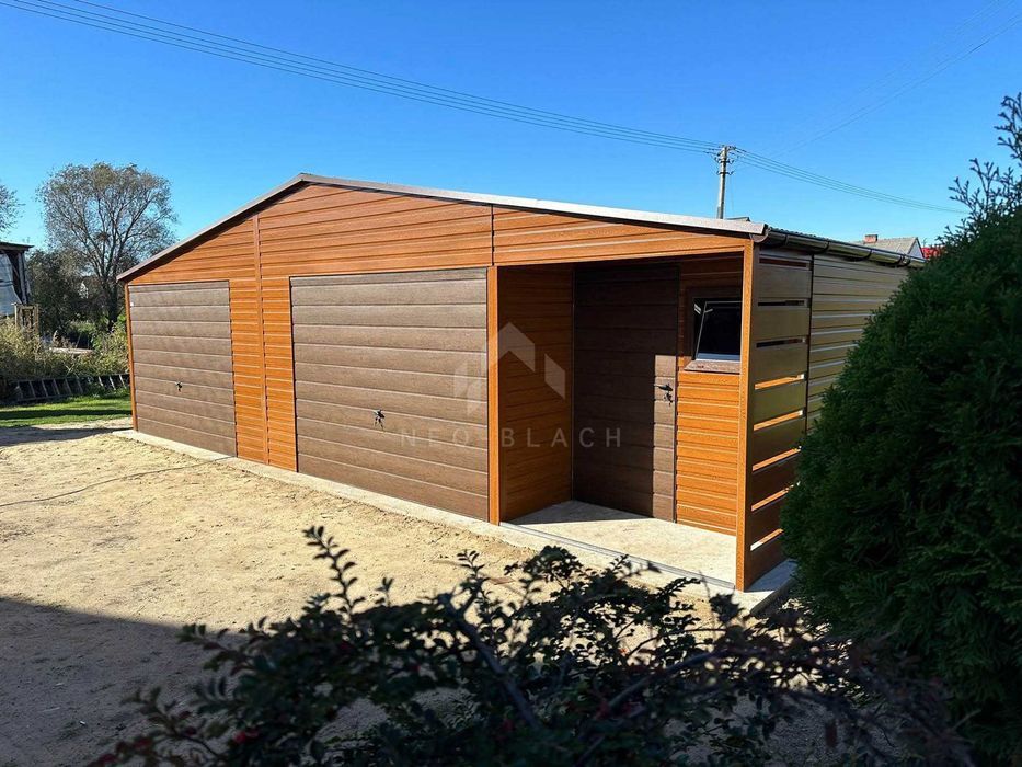 Garaż Blaszany 10X6M + Wnęka 2X1M2X Brama Uchyl Drzwi Okno Rynny Nb286