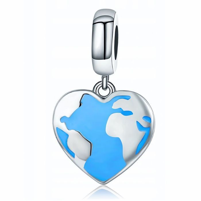 Rodowany Srebrny Wiszący Charms Do Pandora Serce Planeta World Bead48