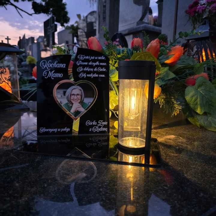 WIECZNY ZNICZ SOLARNY Ze Zdjęciem Cmentarz dla Mamy Taty Babci Dziadka