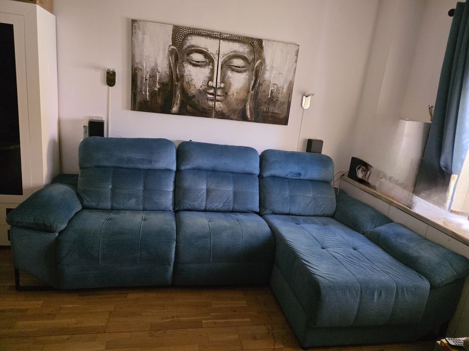 Sofá chaise long + 2 relax + baú