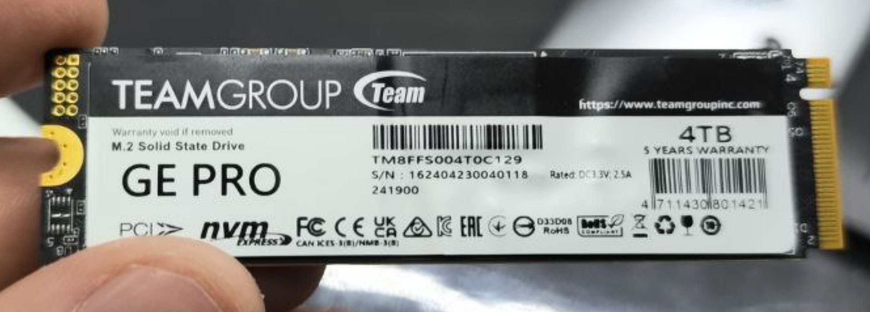 Накопичувач SSD TeamGroup GE PRO 4TB PCI-E 5.0/Гар 3 міс/SiliconFox
