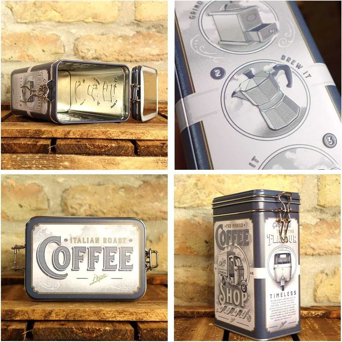 Caixa em Lata - Estilo Retro - Tema Café - 1,3Lt de capacidade