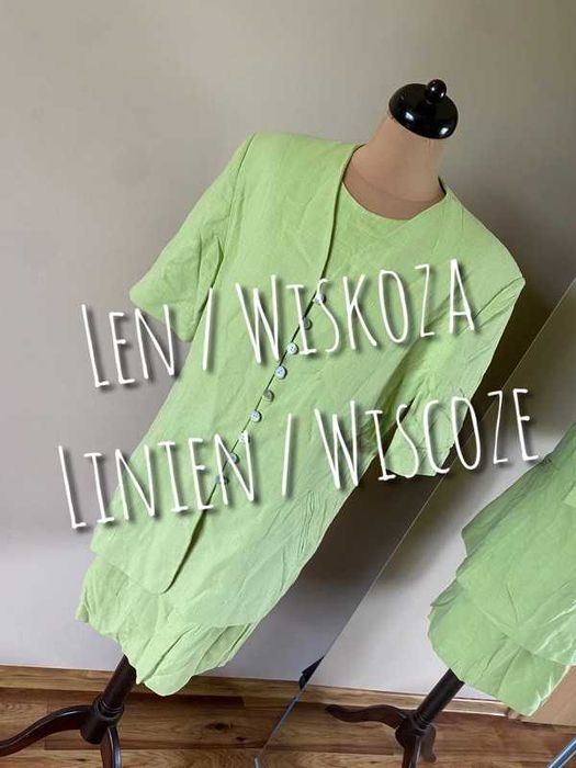 42 44 len wiskoza komplet sukienka  xxl +size real vintage