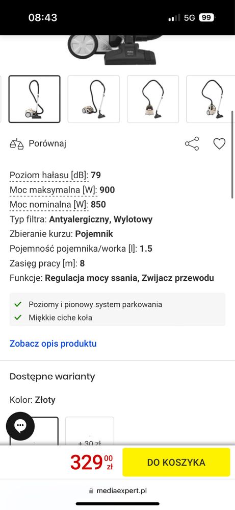 odkurzacz amica bagio eco bezworkowy 900w 100% sprawny