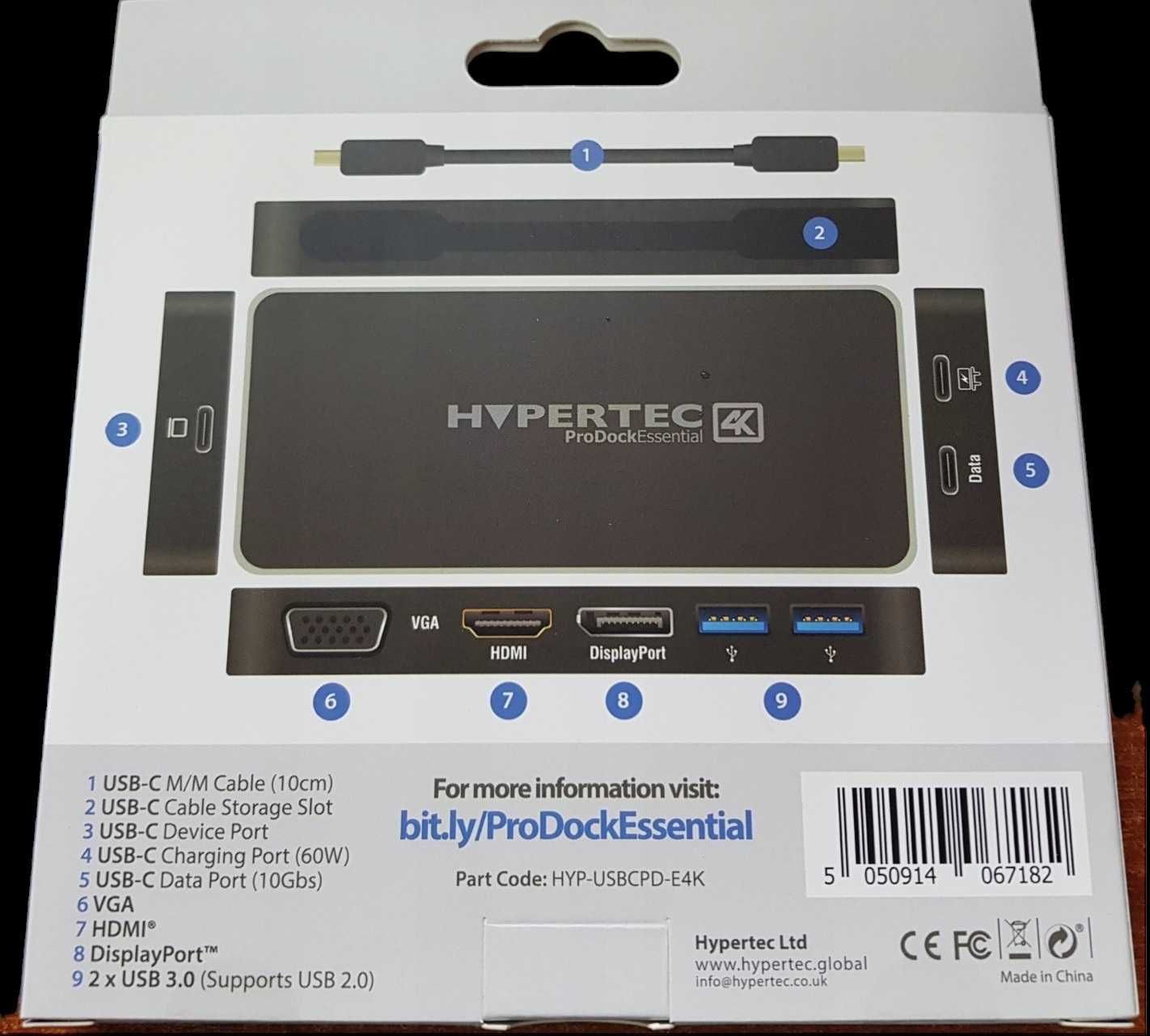 Hypertec HUB stacja USB-C 4K HDMI VGA DisplayPort + Zasilacz 60W