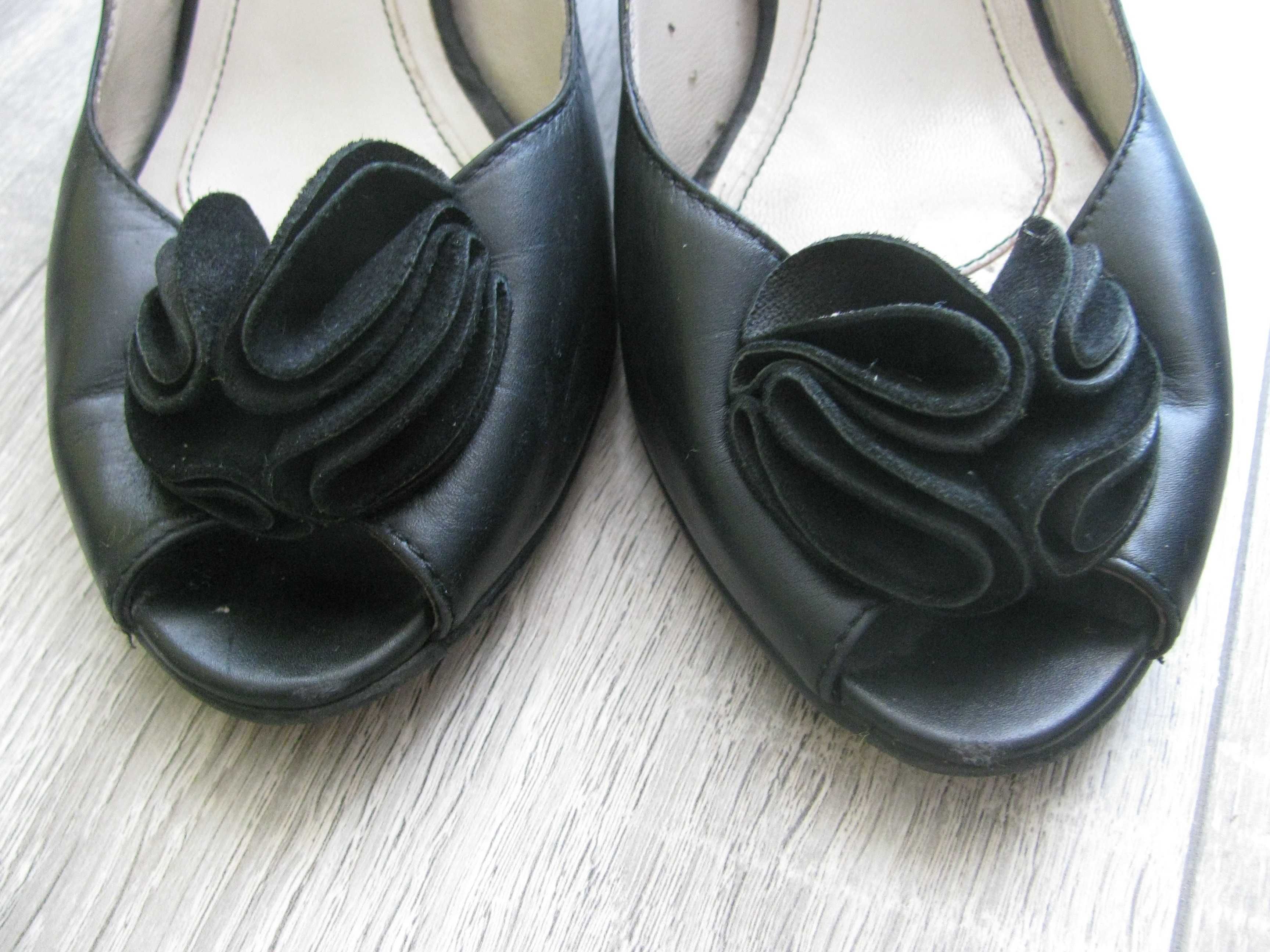 buty damskie na obcasie roz 37 skórzane czarne