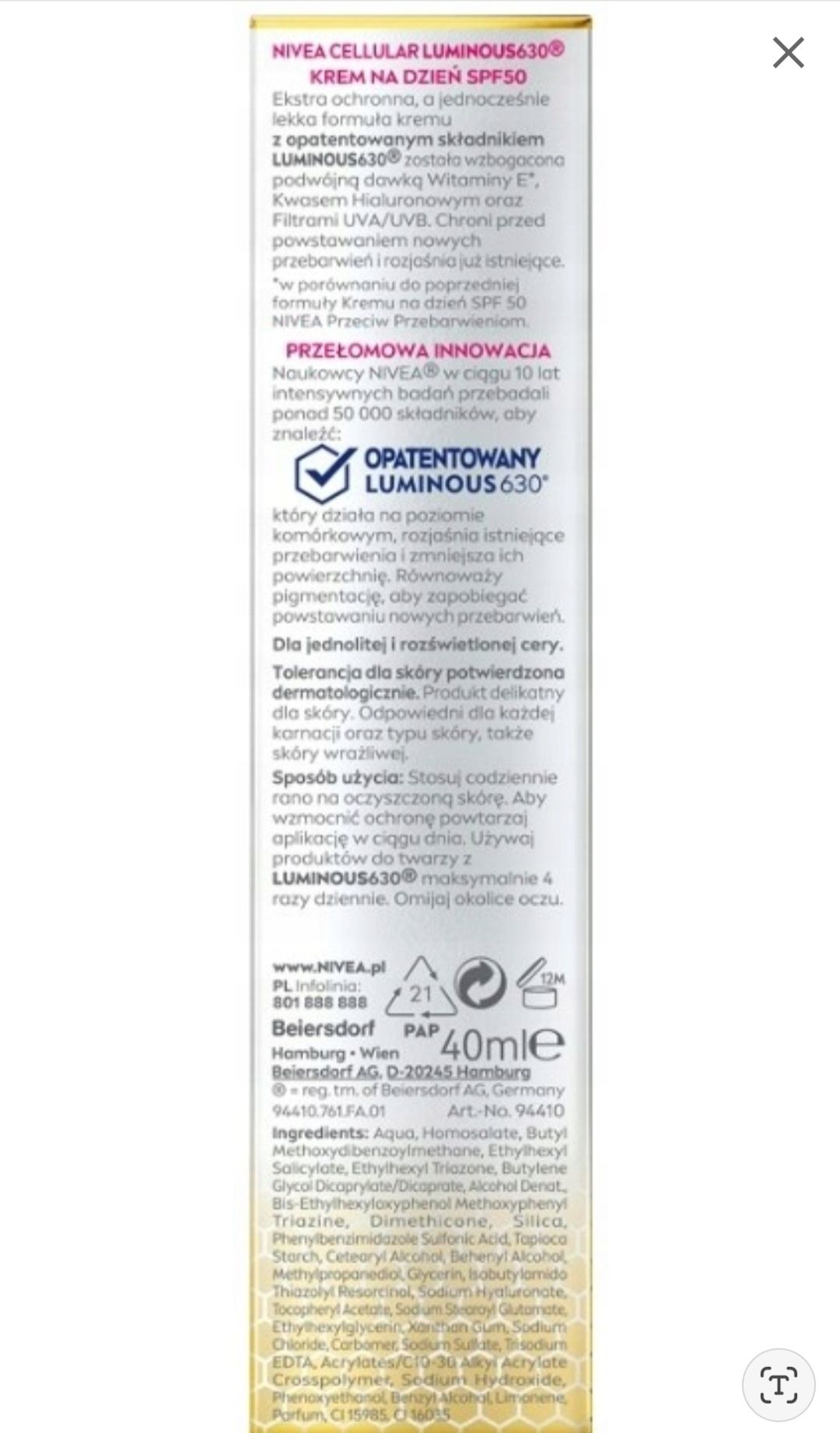 Nivea luminos krem na dzień przeciw przebarwieniom SPF 50