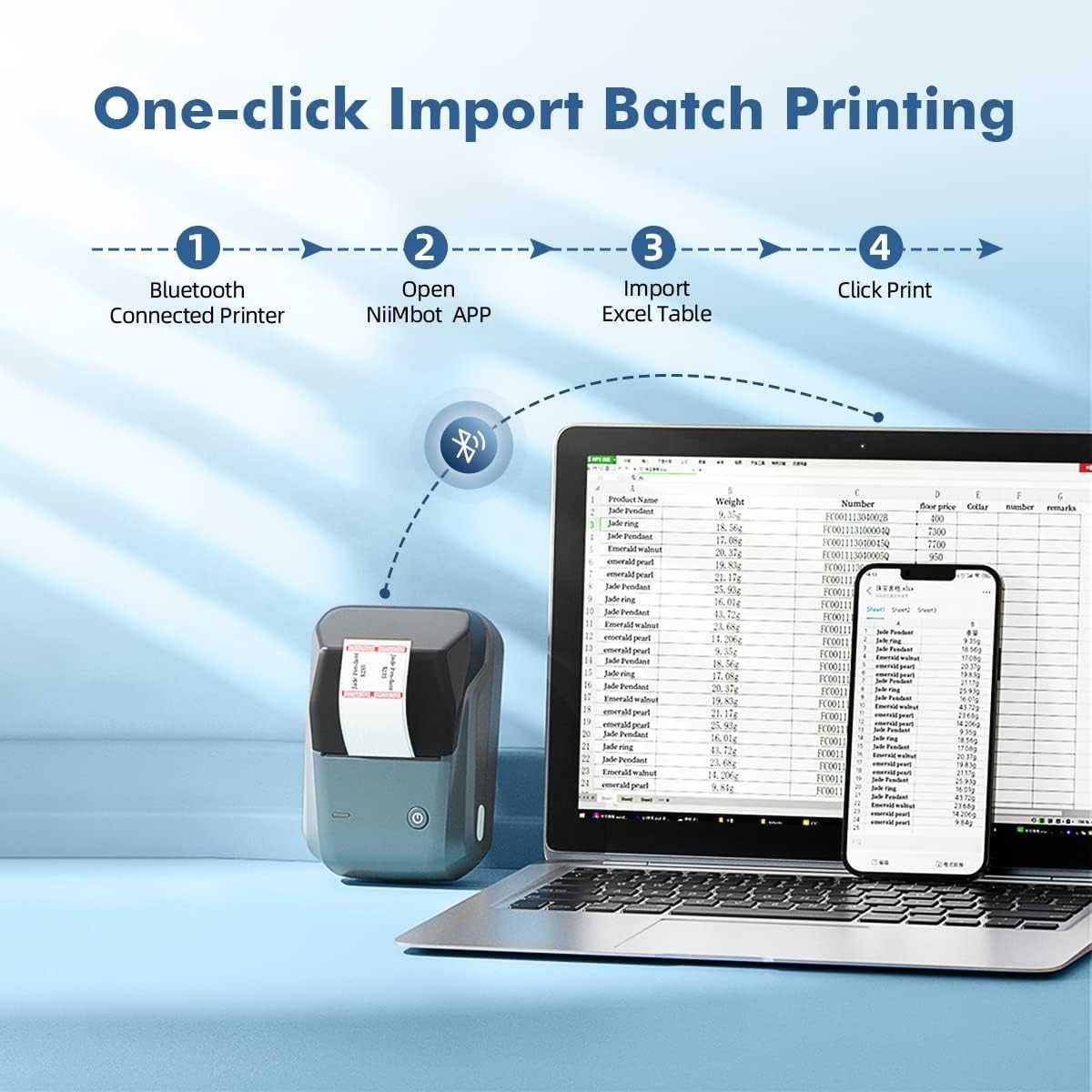 Impressora de etiquetas térmica 50mm Bluetooth bateria iOS Android