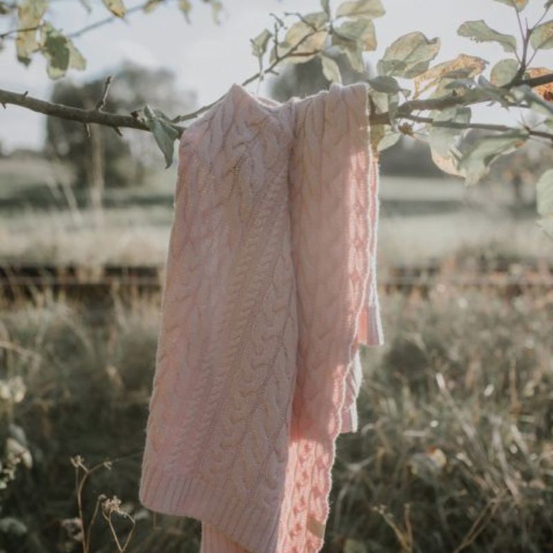Kocyk warkocz powder pink ze 100% wełny merino - MY MEMI