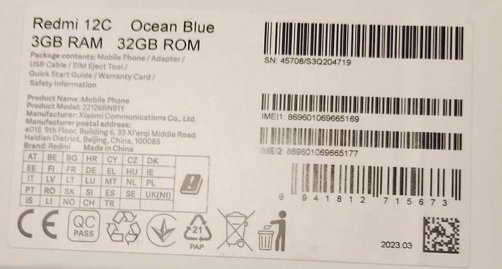 Smartfon Xiaomi Redmi 12 C 3/32 , gwarancja  do 18.07.25