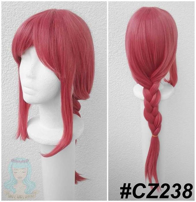 Makima Chainsaw Man peruka czerwona z warkoczem cosplay czerwony wig
