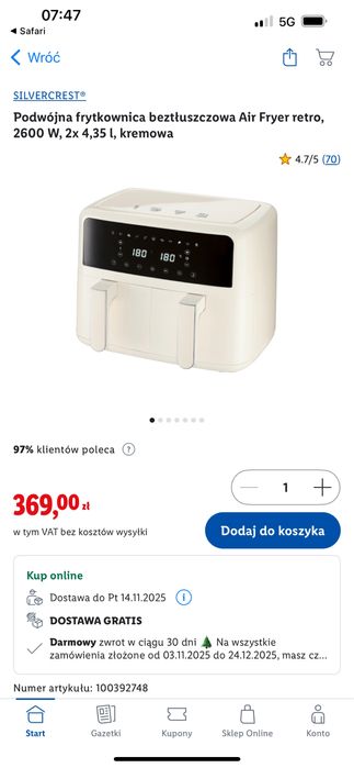 SILVERCREST® Frytkownica beztłuszczowa airfryer, 2600 W RETRO 1973