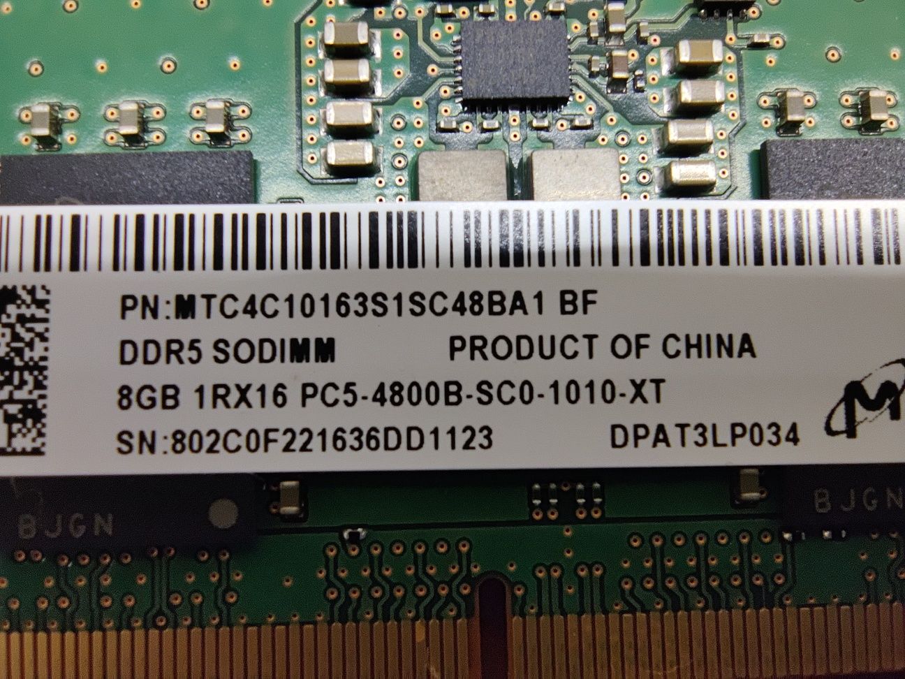 Оперативна пам'ять для ноутбука Micron 16GB (2x8GB) PC5-48000 DDR5