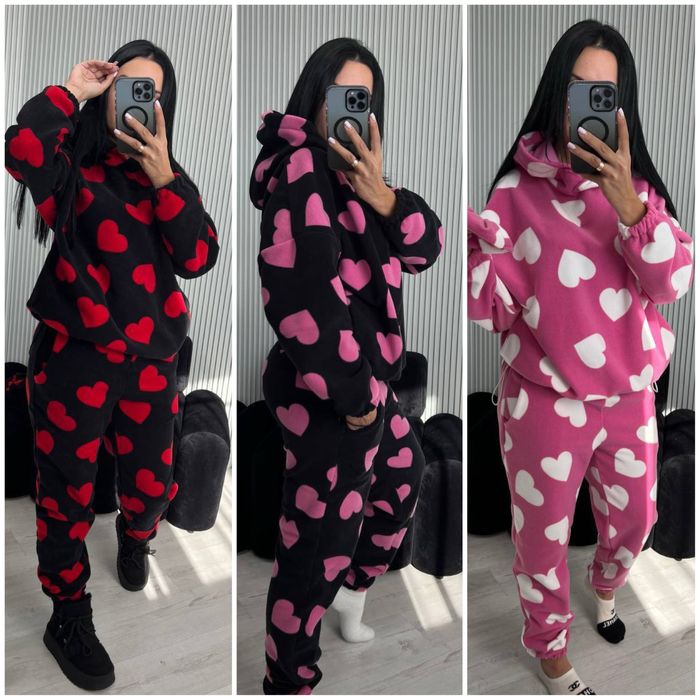 Теплий жіночий домашній костюм . Піжама тепла з сердечками