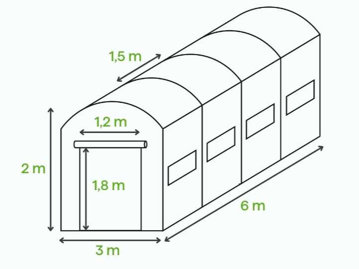 TUNEL Foliowy Szklarnia STELAŻ + FOLIA 2x3m 6m2 3x6m 18m2 GRUBE RURKI