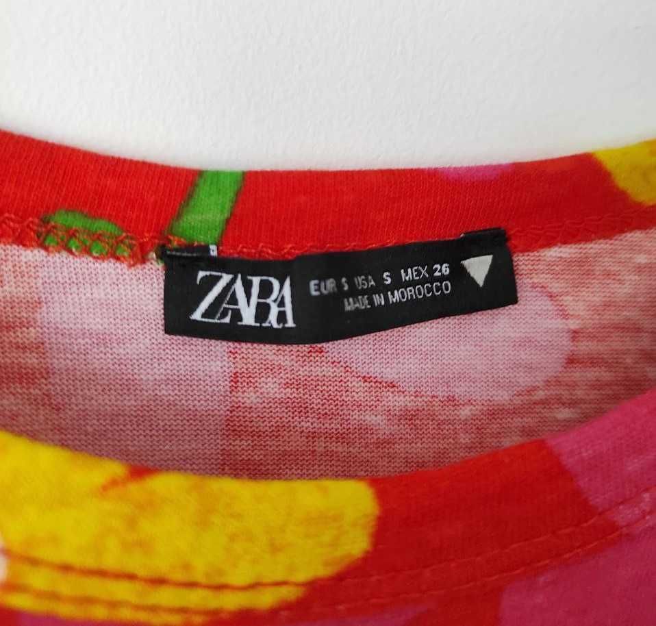 Kolorowy t-shirt w kwiatki, Zara, 100% bawełna