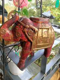 Słoń Indyjski Rzeźbiona drewniana figurka mosiądz brąz