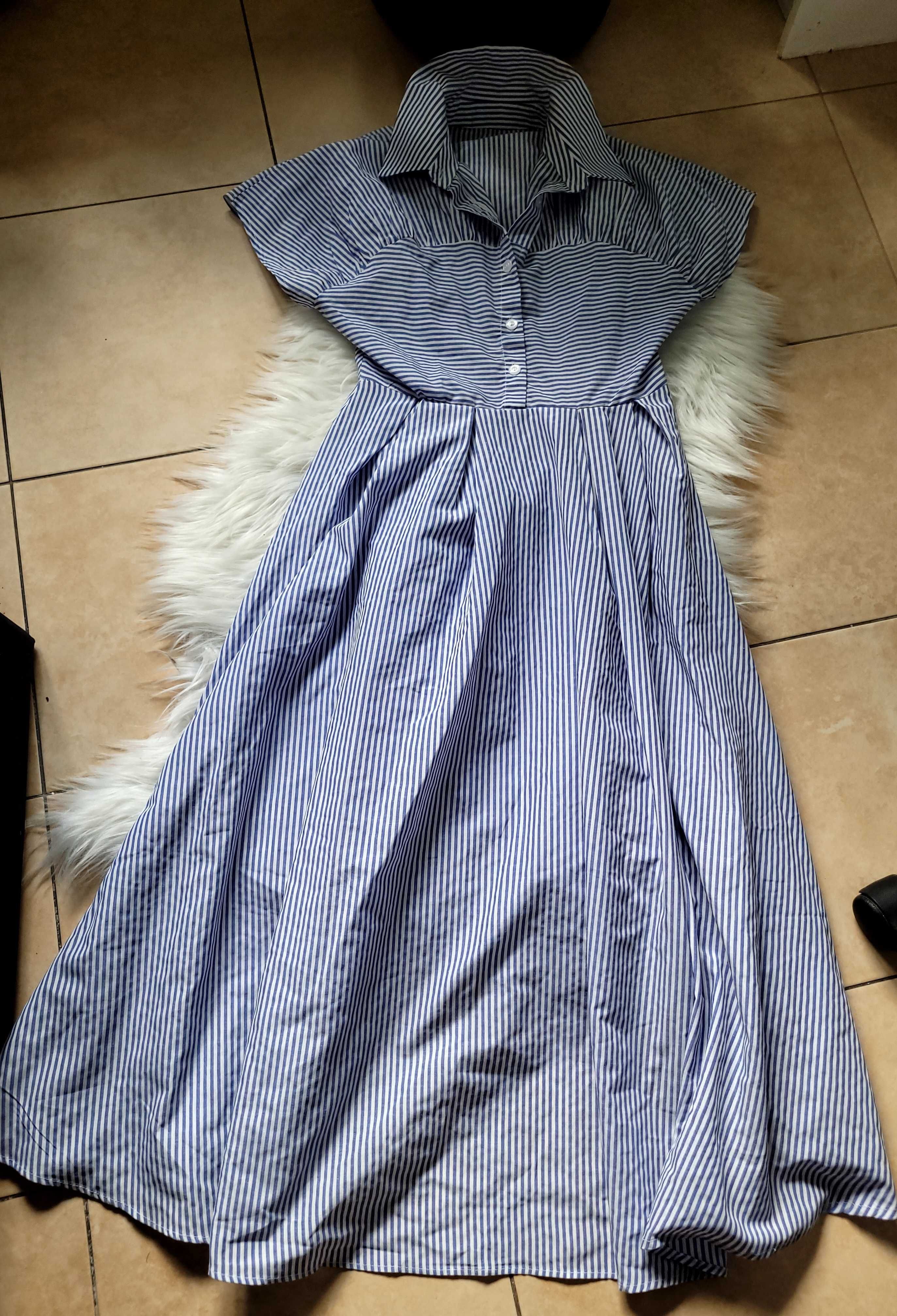 Sukienka koszulowa midi w paski w stylu vintage  36 S