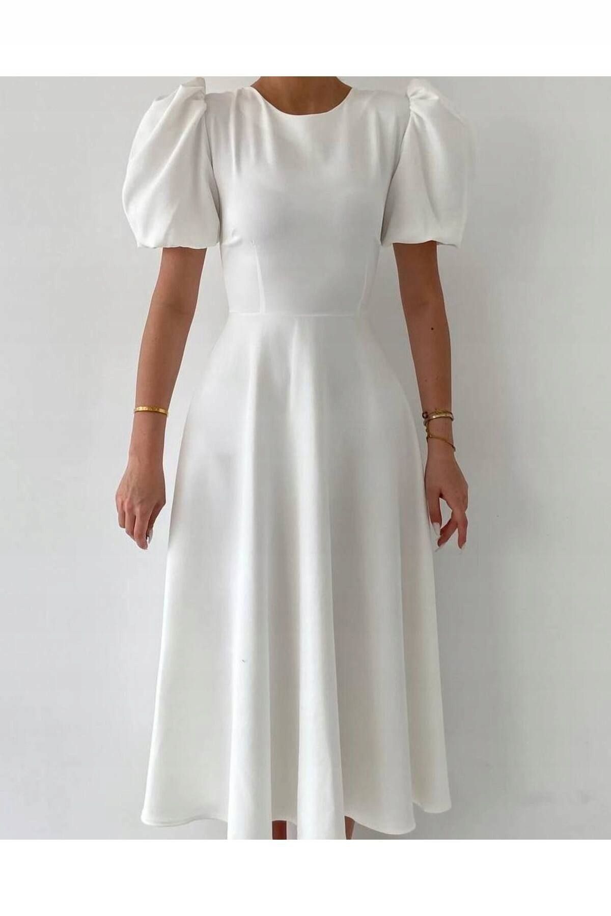 My Bella Butik 38 M Biała Rozkloszowana Sukienka Midi H16773