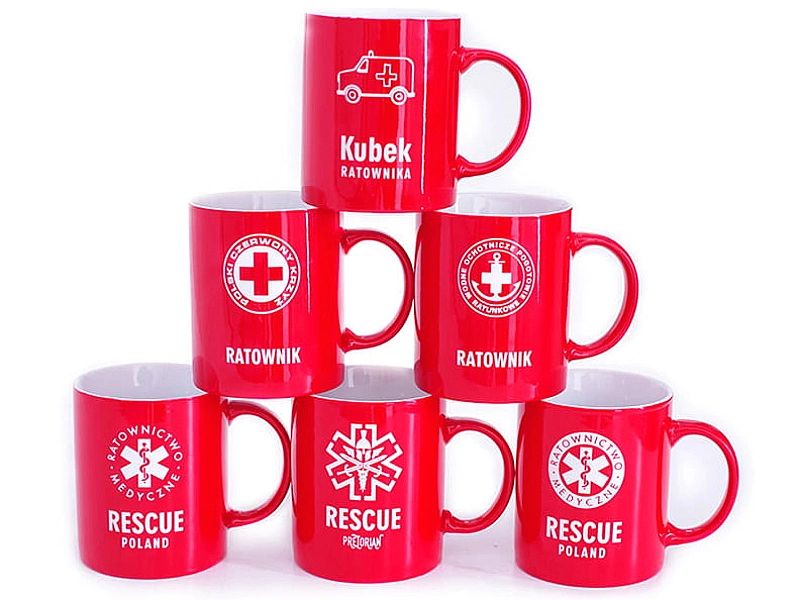 Kubek RESCUE POLAND Ratownictwo Medyczne 300 ml KNO2 czerwony