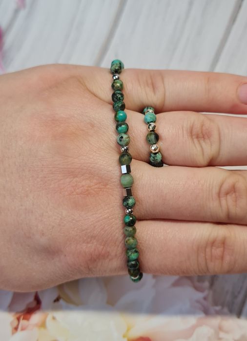 Komplet bransoletka i pierścionek, turkus afrykański