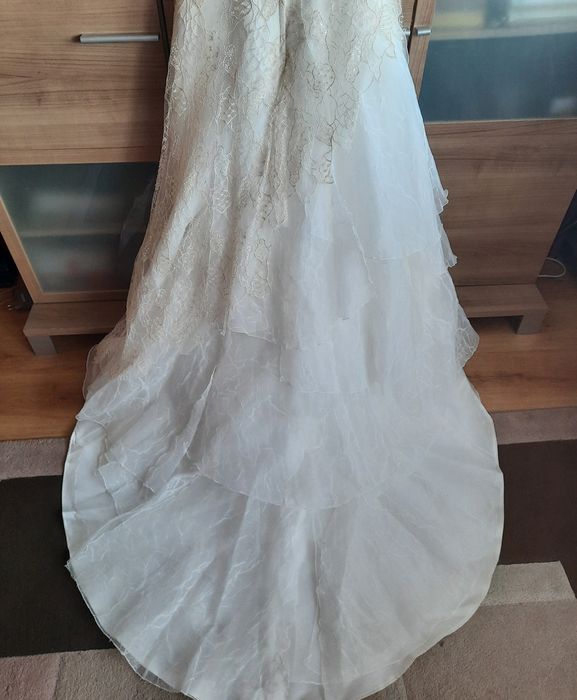 Suknia ślubna ecru, gorset, organza, cekiny