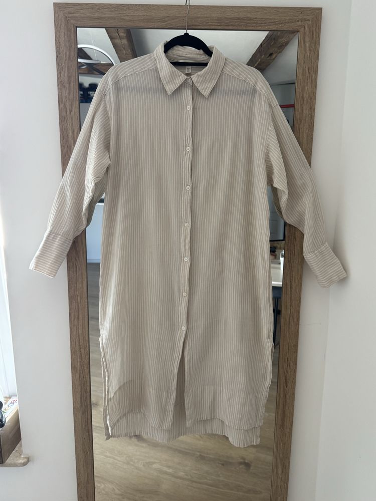 Luźna koszulowa sukienka H&M S bawełna prążek basic codzienna oversize