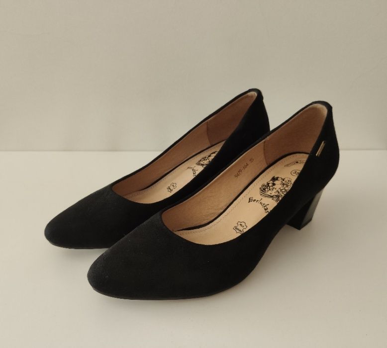 Sapato Clássico Salto Médio, Camurça, Preto, Berluskas, Tamanho 35