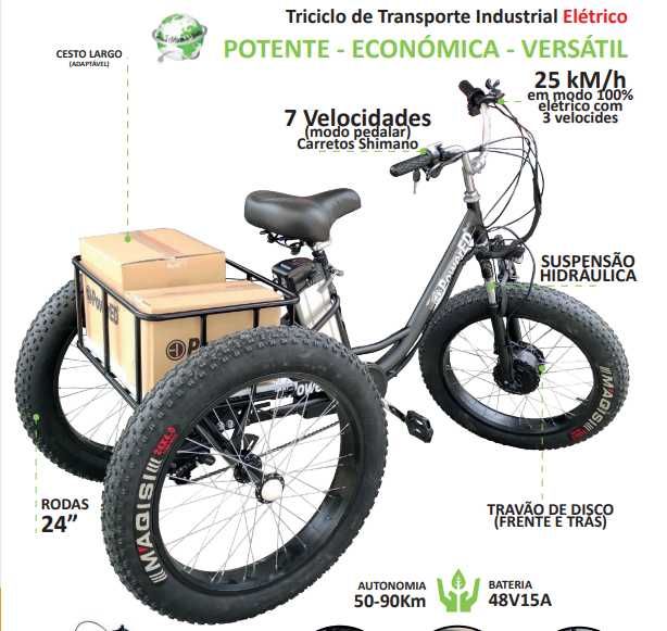 CARRO TRANSPORTE INDUSTRIAL ELETRICO 3 RODAS ETRI BLACK