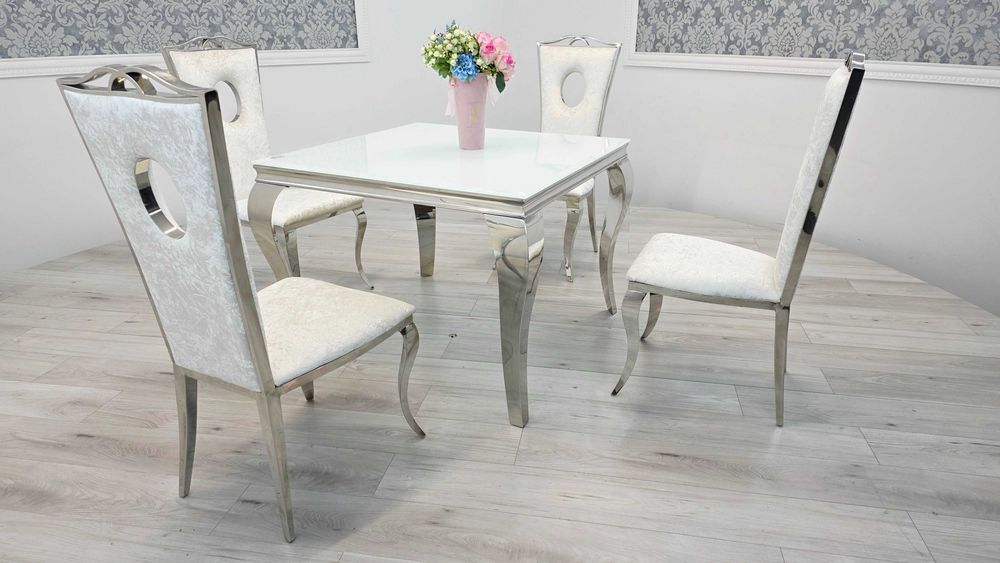 Jadalnia Glamour – Stół Ludwik 100x100 + 4 Krzesła Viktoria