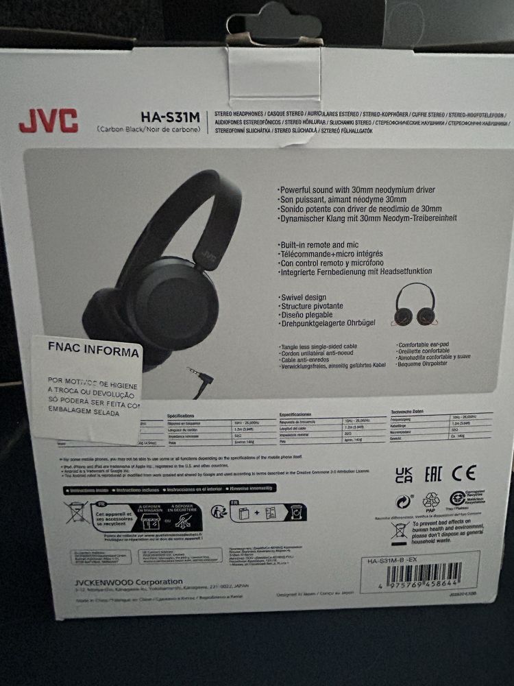 Jvc headphones com cabo