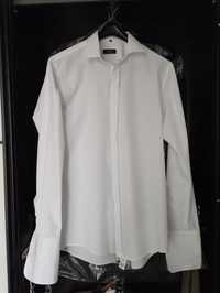 Koszula biała długa Tudor na spinki mankiety