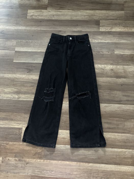 Czarne jeansy H&M wysoki stan szeroka nogawka 134cm