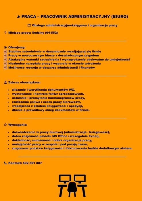 Praca- pracownik administracyjny (biuro)
