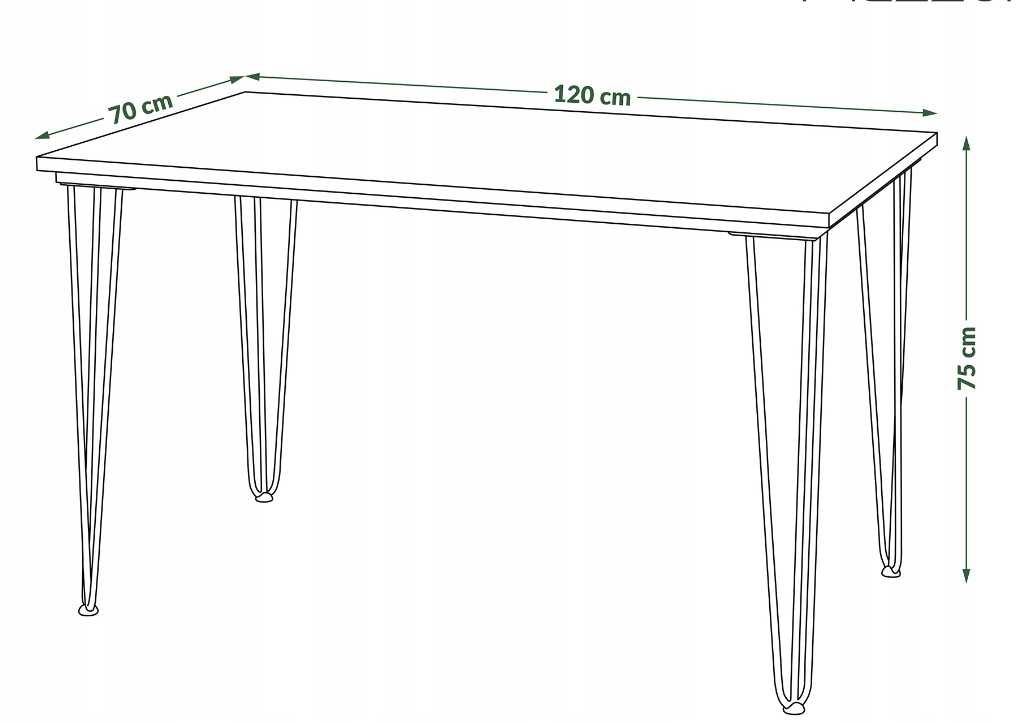 Stół prostokątny Mazzoni HAIRPIN 120 x 70 x 75cm dąb sonoma