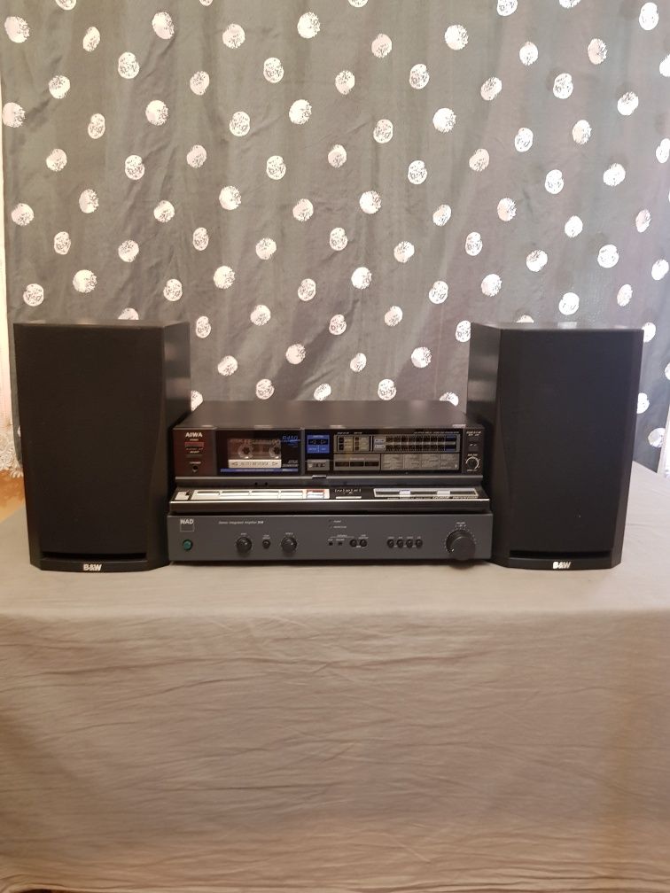 Wzmacniacz NAD Magnetofon Aiwa kolumny B&W