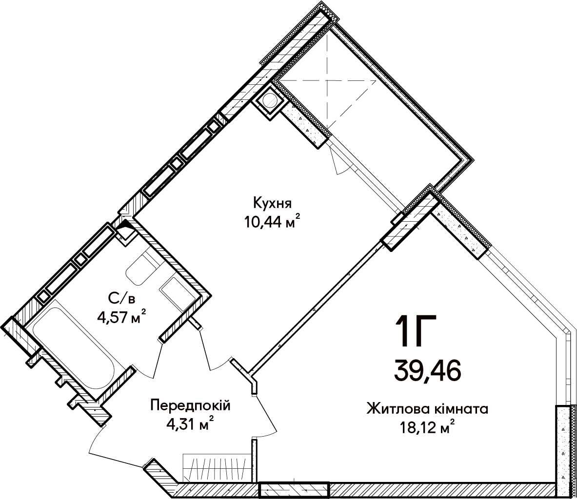 1к квартира 39,46м²,з лоджією,8 пов, первичка, розстрочка до 36 міс!