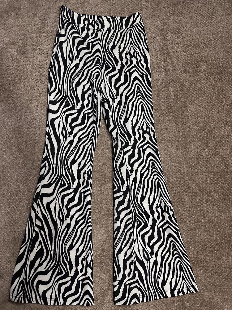 spodnie damskie z szeroka nogawka zebra shein xxs super stan modne now