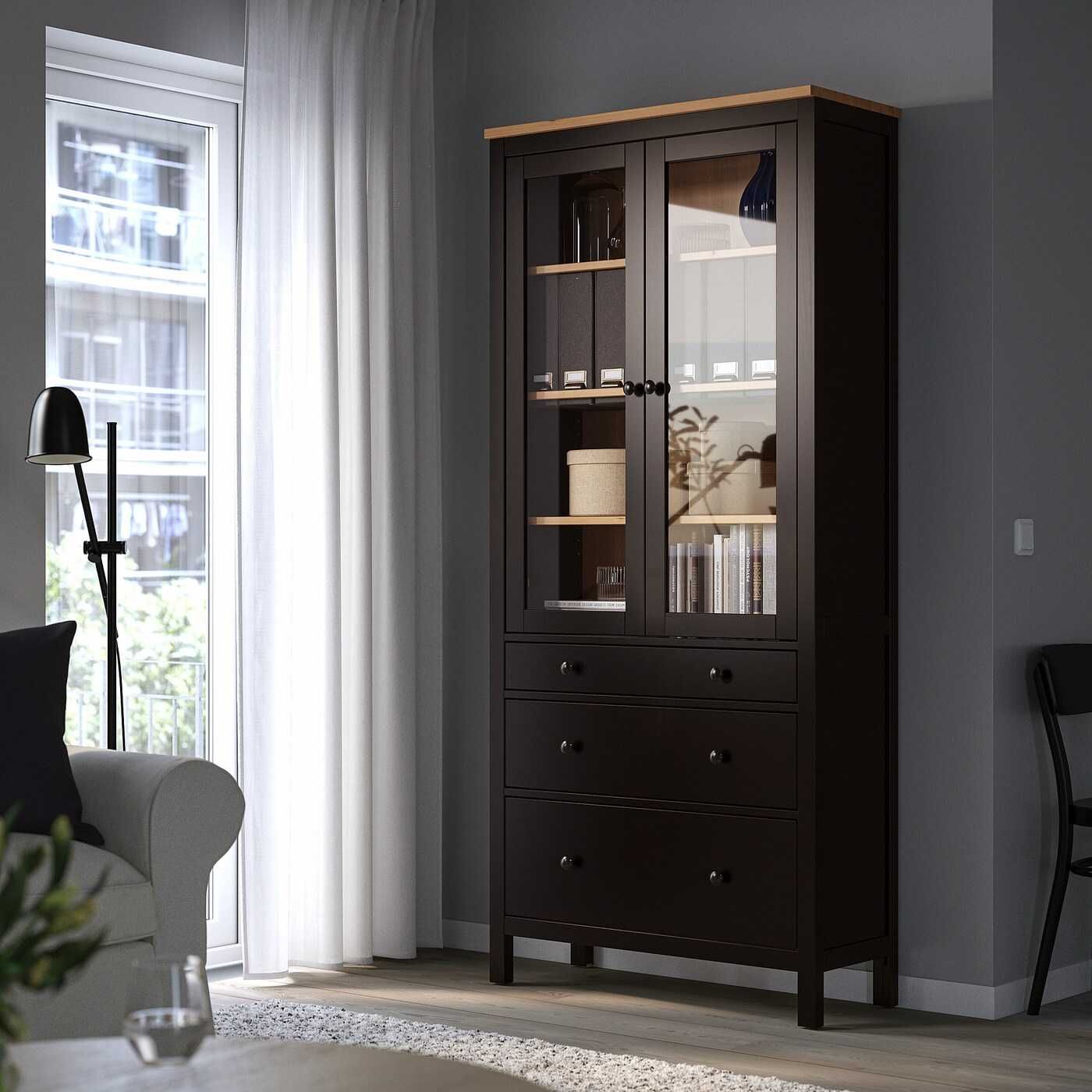 Biblioteczka ikea  HEMNES Witryna z 3 szufl czarnybrąz 90x197 nowa !!