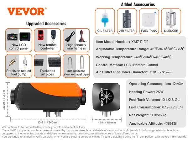 Ogrzewanie postojowe Chinwasto Webasto 2kW 12V-24V VEVOR Garaż Bus VAN
