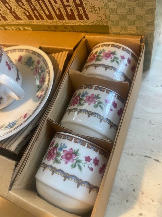 Porcelana chińska zestaw do herbaty PRL lata 70 oryginalne pudełko