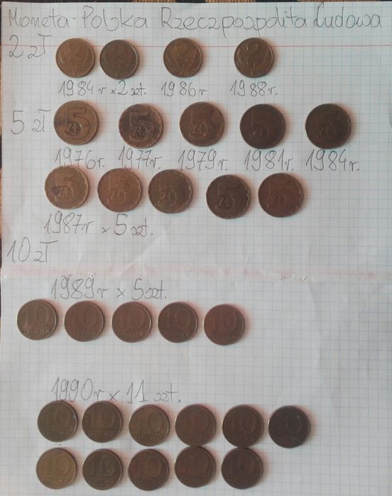 Monety 30 sztuk czasy PRL mosiężne zestaw