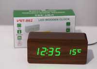 Годинник електронний   VST-862-4 LED USB Коричневий із зеленим  циф.