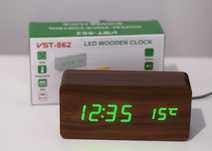 Годинник електронний   VST-862-4 LED USB Коричневий із зеленим  циф.