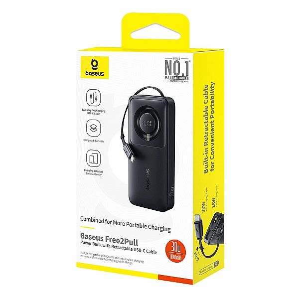 Powerbank Baseus Free2Pull 10000mAh 30W z portem USB-C i rozwijanym ka